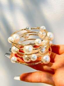 1pc Multi-Element Punk Silver Geometric Beaded Bracelet, With Elastic Stretch Design Street Hip-Hop Fashion Bangle, Women Jewelry Gift - Multicolor a - View 16