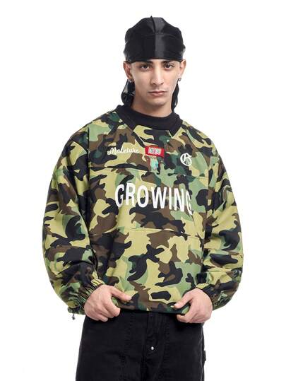  Sudadera con estampado de camuflaje de calle estadounidense MT99, corte holgado, oversize, con capucha, marca de ropa urbana