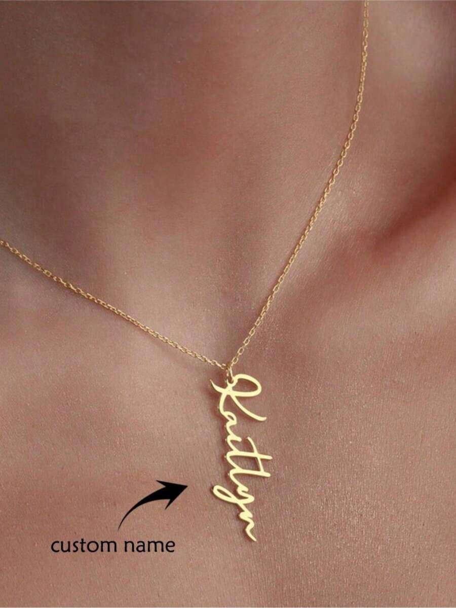Vertical Name Necklace In Sterling Silver, Cursive Name Jewelry, Custom Name Charm, Personalized Gift, Vertical Minimalist Name Jewelry