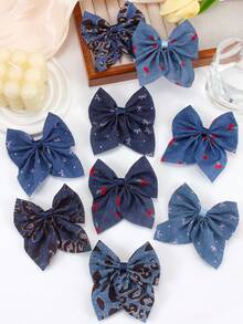 8 chiếc kẹp tóc nơ vải màu xanh ngẫu nhiên, họa tiết da báo, nơ hoa anh đào, phụ kiện tóc cổ điển dễ thương cho bé gái, phù hợp cho sử dụng hàng ngày và dự tiệc. - Nhiều màu - Xem 4