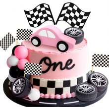 LaVenty Race Car Cake Decorations Car Cake Topper Checkered Flag Cake Topper Growing Up Two Fast Birthday Decor Fast One Fast Three Need Four Speed Birthday Decorations - Multicolor - View 7