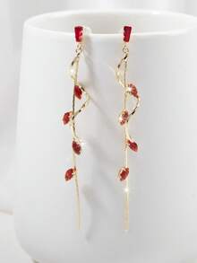 1 Cặp bông tai tua rua hình lá, ngôi sao, hình giọt nước sang trọng thanh lịch, phù hợp cho trang phục hàng ngày của phụ nữ, đám cưới, sự kiện trang trọng, có sẵn màu trắng, đen, hồng, xanh lá cây, xanh lam, nhiều màu - Đỏ - Xem 5