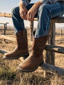 Botas de Trabajo con Punta de Acero Impermeables para Hombres – Ideales para Construcción - Marrón - Ver 2