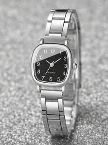 Set de 2 relojes de cuarzo casuales para mujer con esfera cuadrada y pantalla numérica + pulsera en forma de ocho - Plateado - Ver 7