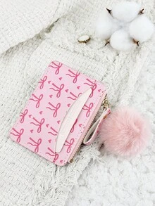 这款带绒球挂饰、蝴蝶结爱心图案的拉链小钱包，配有零钱袋，纤薄轻巧，多层设计，可装身份证、现金、信用卡等，简约时尚，适合商务场合，是周年纪念、生日、送礼的理想之选，也适合送给女孩、女士或女性，是学校宿舍和返校季的必备单品。 - 玫紅色 - 查看 4