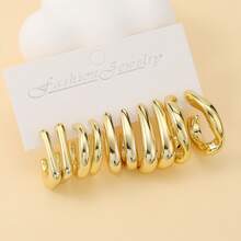 5对/15对新款不规则形状金色轻质塑料材质耳环，适合女性日常佩戴 - 金黃色 - 查看 8