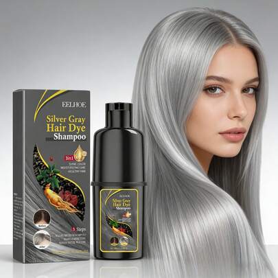 Champú para teñir el cabello negro (gris plateado) suave y no irritante, hidrata el cuero cabelludo y cambia fácilmente el color del champú para el cabello.