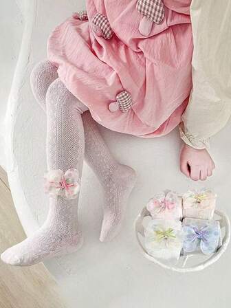 1 pieza Leggings de niña con lazo delgado, Medias elegantes para bebés/niñas pequeñas