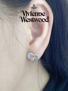 Vivienne Westwood 1pc Petra Brass Heart Rhinestone Earrings - Silver, Fashionable & Elegant Versatile Stud Earrings - Silver - View 2