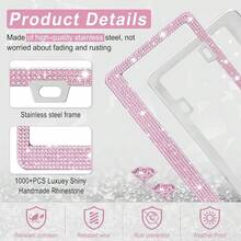 [Free Shipping]Bling License Plate Frame For Women, 1Pack Rhinestone Handcrafted Crystal Premium Stainless Steel, Stainless Steel Car Accessories With Diamond Sparkle Glitter Caps (Pink),1pc,Pink - Pink - 查看 4