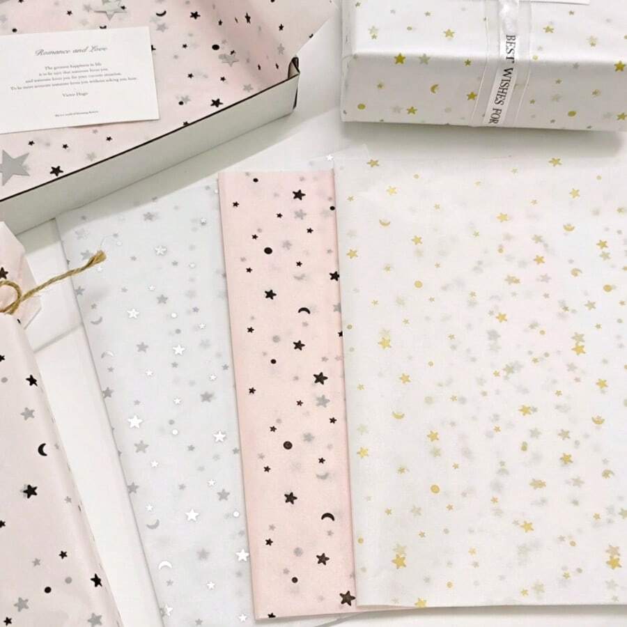 20*14英寸星月图案薄纸，适用于春夏、婚礼、情人节、生日礼物包装、花束包装、礼品袋填充物和派对回礼。