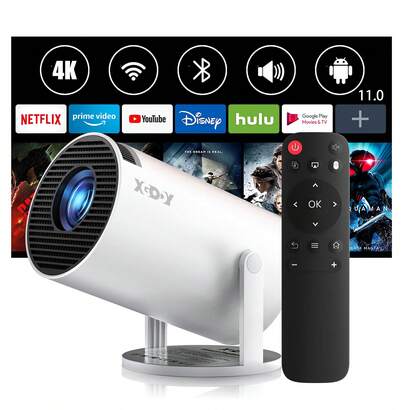 XGODY HY300 4K Portable Projector With Wifi And Bluetooth Android 11 For 1080P Support, Smart Projector Mini Projector 4K Auto Keystone Correction For Phone/TV Stick/Laptop