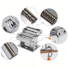 Ręczna maszynka do makaronu ze stalową szpulą i obcinarką do makaronu, 6 regulowanymi ustawieniami grubości oraz maszynką o podwójnej szerokości, odpowiednią do makaronu, spaghetti, lasagne i cienkich nitek. - Srebro - Zobacz 5