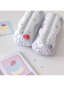 1pc Cream Swiss Roll Plush Pencil Case, Cute High-Quality Student Large Capacity Cake Stationery Storage Pouch, Desktop Organizer - Pencil Case - View 4