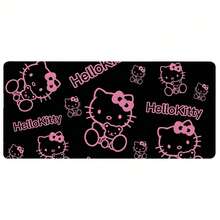Sanrio Tapete de mesa grande e fofo com desenho animado da Hello Kitty, antiderrapante, impermeável e fácil de limpar. Almofada expansível preta com laço rosa kawaii, ideal para decoração de casa, cozinha, quarto e mesa de escritório.