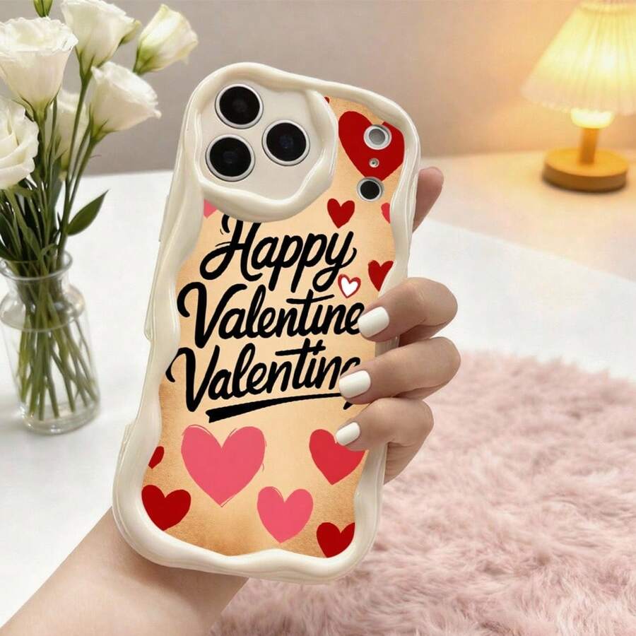 1PC Phone Case , Happy Valentine Hearts Pattern Design , Stylish Phone Case, Phone Decoration, All-around Lens Protection, Creative Small Gift, Funny Gift for Boys and Girls - Blanco - Ver 1