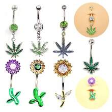 1 Piece Fashion Maple Leaf Belly Button Ring Moon Belly Button Ring Sunflower Belly Button Jewelry Belly Button Piercing Jewelry - #13 - Xem 1