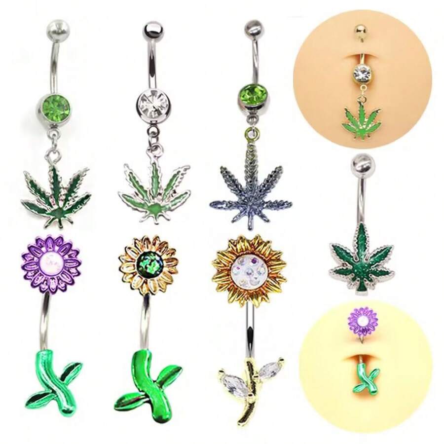 1 Piece Fashion Maple Leaf Belly Button Ring Moon Belly Button Ring Sunflower Belly Button Jewelry Belly Button Piercing Jewelry - #13 - Xem 1