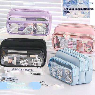 2026 New Classic Solid Color Pencil Case, Large Capacity Pencil Box, Minimalist High-Quality Large Capacity Creative Pencil Box, Office Supplies, School Stationery, Cosmetic Storage Bag, Multi-Functional Portable Pencil Box