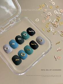 20pcs Punk Style Alloy Nail Art Decorations, Mixed Gold & Silver Hollow Asymmetrical Metal Studs, Minimalist Japanese Nail Accessories Nails - Multicolor - View 5