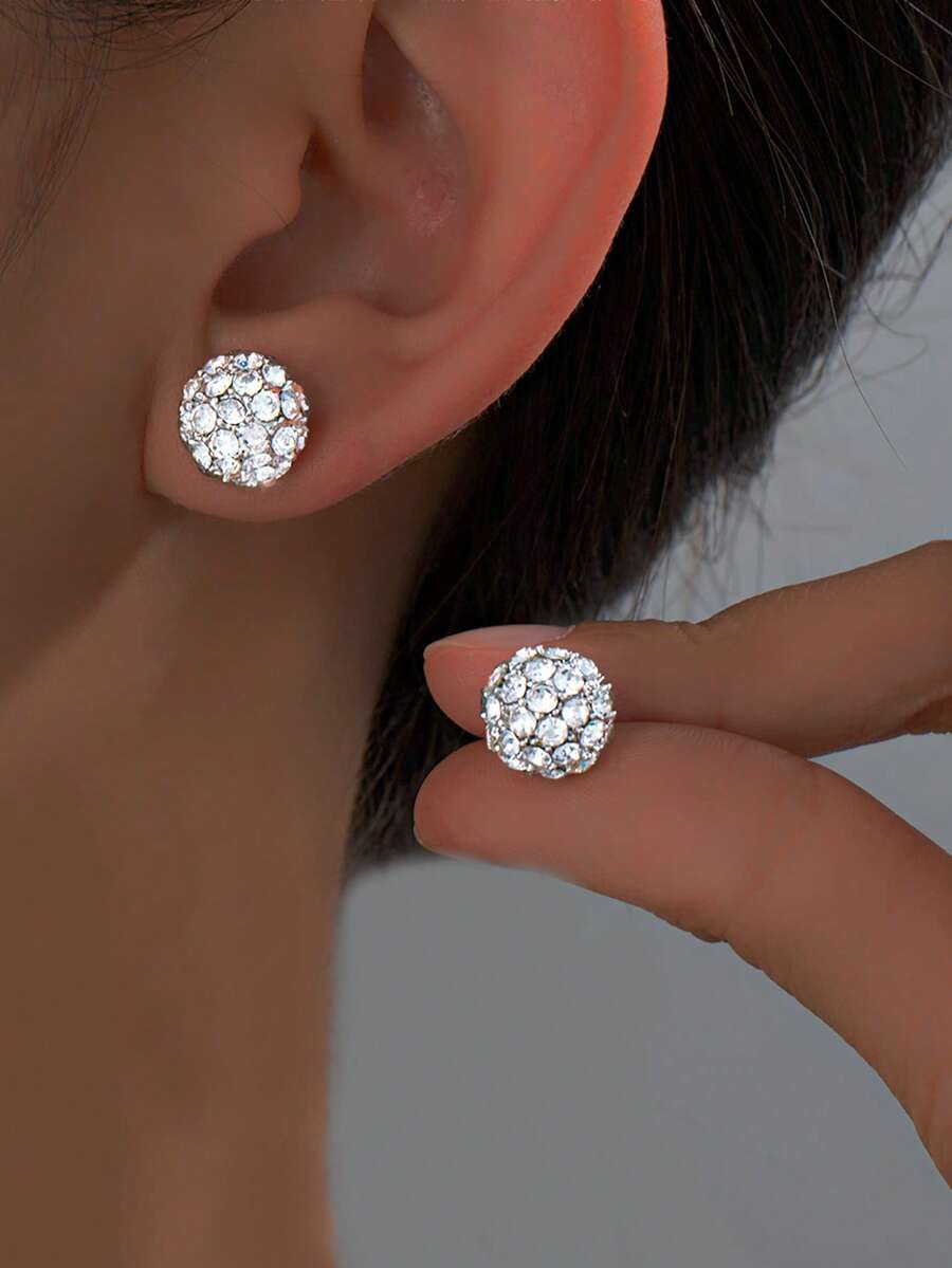 1 Pair Luxury Rhinestone Ball Stud Earrings, Unique Straight-In Style For Women - Silver Earrings - View 1