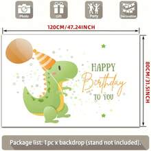 【派对横幅】2D平面横幅，1件装，生日快乐，可爱绿色恐龙派对帽，橙色气球，柔和色调涤纶背景布，适用于派对装饰、俱乐部、房间、家庭、花园、农场，无需用电，感恩节礼物 - 彩色 - 查看 5