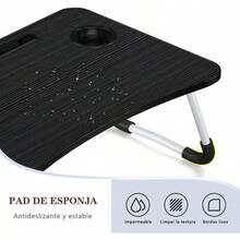 R-Escrito para  con Caón de Almacenamiento/Porsos Mesa portátil para cama sofá Lectura mesa pequeña Bandea de Cama con ranura Escrito para cama sofá trabao comer lectura - Negro - Modelo de apoyo negro - Ver 5