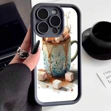 Cubierta de telefono con borde negro diseño taza de cafe derramado con azucar en cubos para iPhone 14 Pro Max estilo casual para uso diario - Blanco - Ver 3