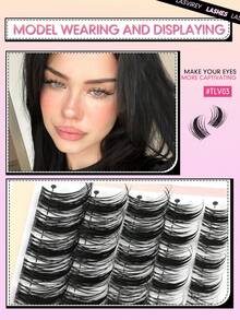 Lasvirey 130PCS Fluffy Spiky Clusters Lash Manga Lashes Thin Clear Band Lash Clusters 5-16mm DIY Lash Extension Kit Natural Look & Wispy Eyelash Extensions With Makeup Tool Bond Tweezers At Home Use - Black - View 5