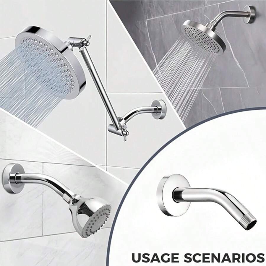 1件不锈钢淋浴臂，壁挂式复古浴室淋浴延长杆，适用于家庭和酒店，通用型，带装饰盖，经久耐用，浴室配件 - 銀色 - 查看 1