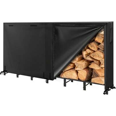 Estantería para leña de exterior de 8 pies con cubierta, soporte para leña de alta resistencia y cubierta impermeable de Oxford 600D, estantería de almacenamiento de leña para interior/exterior, organizador de pila de madera de metal para chimenea, patio