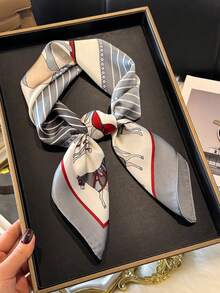 1 pieza Pañuelo cuadrado de 70cm con estampado de caballo, accesorio unisex casual y urbano, bandana, diadema, braga para el cuello, protección solar para exteriores - Gris Claro - Ver 5