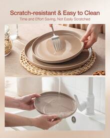 Richmount 18 Pieces Dinnerware Sets, Dishes Set For 6, Plates And Bowls Set, Perfect For Your Friend For Housewarming, Thanksgiving, Christmas - 棕色 - 查看 4
