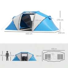 Lightweight, Stable, Waterproof Camping Tent For 4-6 People, Family Tent With Entrance And Groundsheet, 2000mm Water Column, Tunnel Tent, Dome Tent For Camping, Travel, Trekking, And Garden Use, Blue - 藍色 - 查看 2