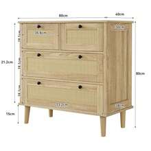 Chest Of Drawers With Four Drawers, Rattan Drawers, Storage Cabinet, Solid Wood Legs. - Natural Color - View 4