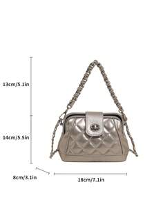 1. 春季新款时尚迷你PU皮革金属银色夹扣包，绗缝迷你链条单肩包，配金属旋转锁扣，女士绗缝手提包，时尚PU皮革斜挎包