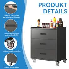 High-Quality, Rolling Metal Tool Cabinet – 3-Drawer Tool Cabinet, 75 * 42 * 88 Cm, Black/Grey, For Garage, Office And Home - Black - View 4