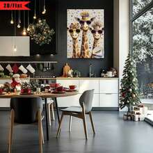 [2D Plano] Una pintura al óleo, tres lindas jirafas con macetas| Impresión plana 2D, lienzo y marco de madera, adecuada para decoración del hogar, decoración de habitaciones, sala de estar, dormitorio, baño, decoración de paredes, Halloween - Multicolor - Ver 5