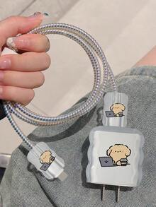 5pcs Cartoon Puppy Design USB Cable Protector Set, Compatible With IPhone 18W/20W/35W Fast Charging Cable, Cute Puppy Theme Design, Data Cable Head Protector, Cable Storage Box | Epoxy Design | Durable Cable Protector, Cable Storage Box - Transparent 2 - View 9