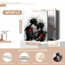 1 pieza Cartel de arte de lienzo moderno, pintura de aceite impresa, pintura de lienzo de pareja abrazando calavera, póster de amor de calavera, decoración de pared del hogar moderna, decoración de pared de artista, sin marco, adecuado para decoración del hogar, decoración de habitación, decoración de dormitorio, decoración de sala de estar, decoración de baño, decoración de pared, arte de pared opcional con marco. - negro rojo - Ver 16