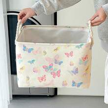 OYHOMO Collapsible Laundry Basket Girls Nursery Clothes Hamper Blanket Basket Butterfly Decor Toys Storage Basket Bin Thicken Canvas Home Organizer For Bedroom, Bathroom, Living Room - Multicolor - View 7