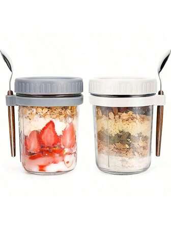 1 st bärbara havregryns- och yoghurtkoppar - Mason-glasskålar med lock och skedar, perfekta för sallader och milkshakes, perfekta för restauranger och hemmabruk