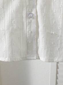 Girls' Sweet Bowknot Collar Ruffle Trim Blouse, Spring - White - View 6