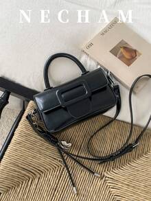 1pc Minimalist Fashion Street Handbag Small Bag, PU Material, Women Commuter Shoulder Bag - Black - View 5