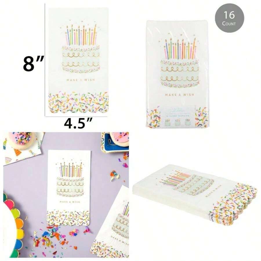 TW8 - 25509 - Servilletas desechables para cena y toallas de bao para invitados para fiestas de cumpleaos, 4.2x. 8 pulgadas, multicolo 16 piezas - Multicolor - Ver 1