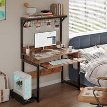 Computer Table, Study Table, Desk With Computer Stand Groove Design, Ergonomic And With Storage Rack - màu nâu - Xem 5