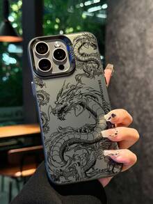 1pc Dragon Design Fashionable Phone Case With Full-Body Protection, Suitable For Travelers And Compatible With IPhone XR/11 Pro Max/7P/8P/12 Pro/12 Pro Max/13 Pro/13 Pro Max/14 Pro/14 Pro Max/15 Pro/15 Pro Max/14/15Plus/16E/16 Pro/16 Pro Max/17 Pro/17 Pro Max/Air/SMART8, Galaxy A55/A15/S23/S24/S25 Ultra - Black - View 9