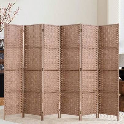 6 Panel Room Divider Folding Wooden Privacy Portable Screen Shelf Dividers Partition Wall Screens Home Pet Child Indoor Balcony Bedroom Furniture Separator Water-Resistant Natural