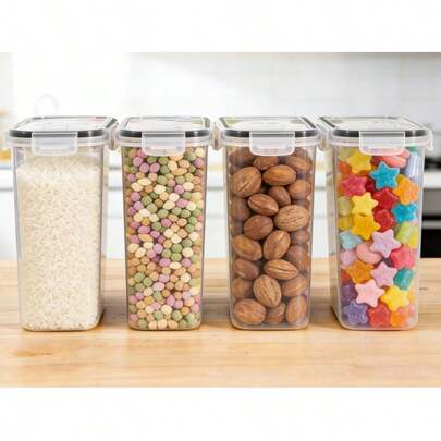 4-Piece 84.5 Fl Oz Airtight Cereal Storage Containers - Plastic Sealed Food Jars With Label Sticker & Marker For Grains, Snacks, Sugar & Dry Foods