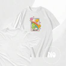 Vintage Letter Souvenir Shirt, Casual T-Shirt, 100% Cotton - 白色 - 查看 1
